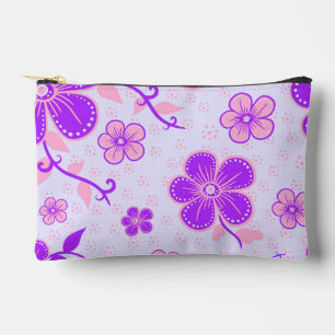 Bolsito Accesorio Pequeño Hermosa estampa floral púrpura y rosa sobre lavand