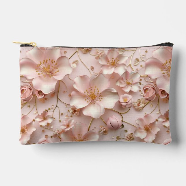 Bolsito Accesorio Pequeño Hermosa flor pastel rosa suave impresa (Anverso)