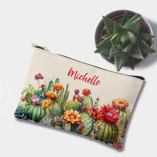 Bolsito Accesorio Pequeño Hermosos Cactus Floridos Con Nombre Pequeño