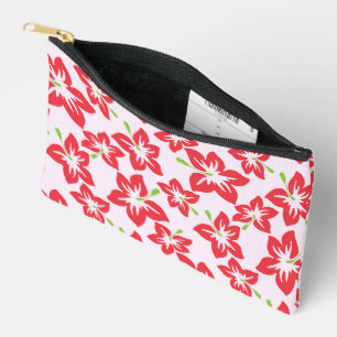 Bolsito Accesorio Pequeño Hibisco Rojo, Flores Rojas, Patrón De Flores