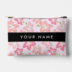 Bolsito Accesorio Pequeño Hibisco Rosa, Flores Rosadas, Tu Nombre