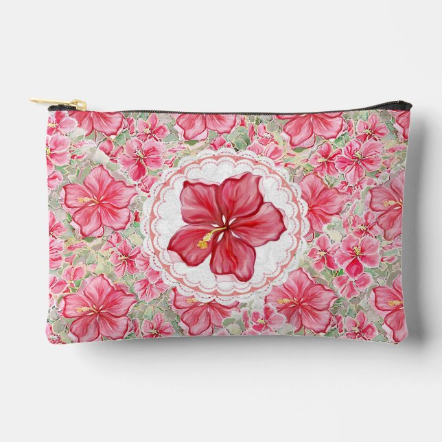 Bolsito Accesorio Pequeño Hibiscus & lace RED (Anverso)