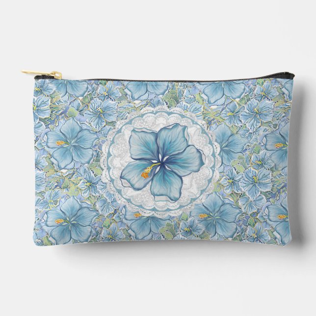 Bolsito Accesorio Pequeño Hibiscus & lace TURQUOISE (Anverso)