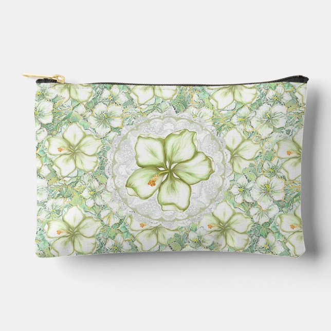 Bolsito Accesorio Pequeño Hibiscus & lace WHITE (Anverso)