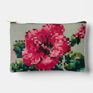 Bolsito Accesorio Pequeño Hibiscus Pixel Art Floral Pastel