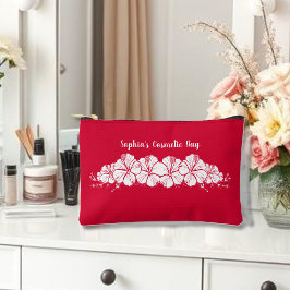 Bolsito Accesorio Pequeño Hibiscus Tropical Hawai Flores Cherry Red