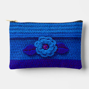 Bolsito Accesorio Pequeño Impresión de crochet de artista de flor azul profu