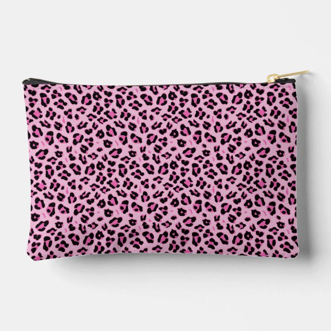 Bolsito Accesorio Pequeño Impresión de leopardo negro y rosado caliente (Reverso )