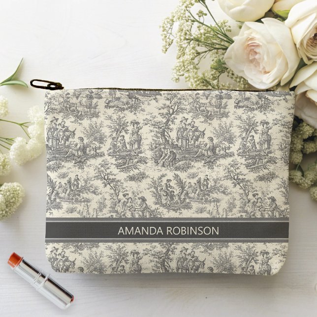 Bolsito Accesorio Pequeño Impresión de tela blanca y negra de jouy (Subido por el creador)