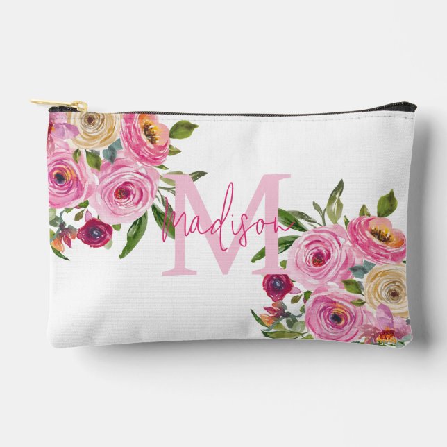 Bolsito Accesorio Pequeño Inicial | Personalizar | Acuarela | Floral (Anverso)