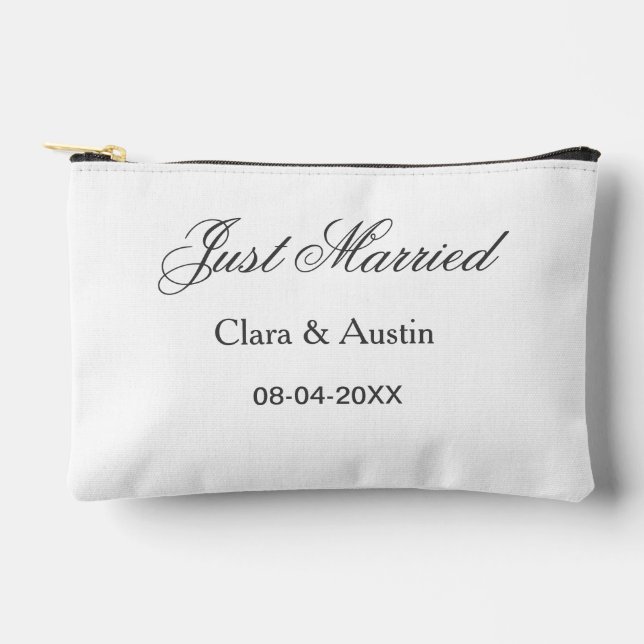 Bolsito Accesorio Pequeño Just Married add couple name date year wedding sim (Anverso)