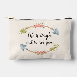 Bolsito Accesorio Pequeño La vida es dura Acuarela Floral Flecha Crema