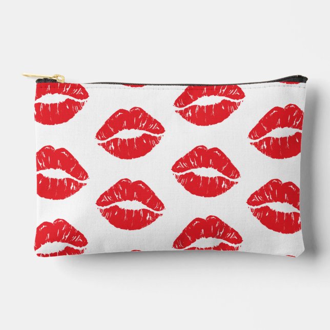 Bolsito Accesorio Pequeño Labios Rojos, Labios Rojos, Beso, Patrón De Labios (Anverso)