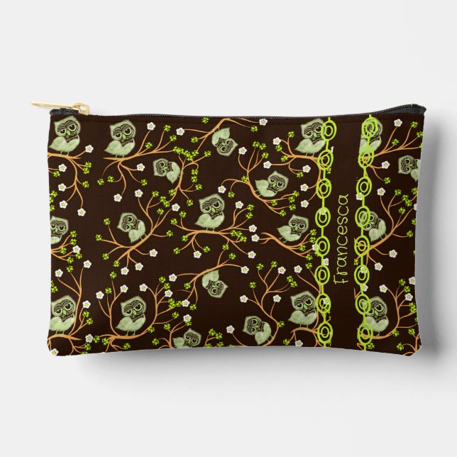 Bolsito Accesorio Pequeño Lechuzas y flores (Anverso)