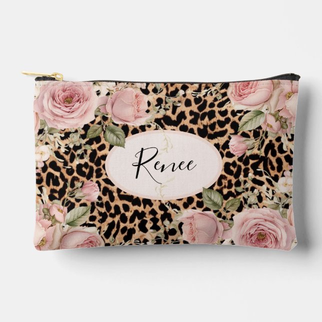 Bolsito Accesorio Pequeño Leopardo patter con rosas livianos (Anverso)
