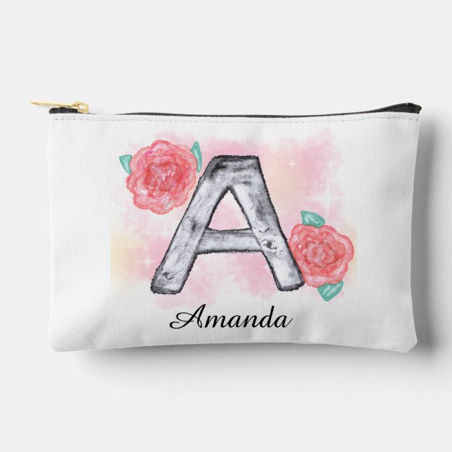 Bolsito Accesorio Pequeño Letra acuarela floral a (Anverso)