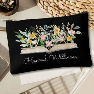 Bolsito Accesorio Pequeño Libro abierto de flores florales acuarela personal
