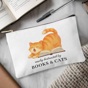 Bolsito Accesorio Pequeño Libro Gato Divertido Amante de los Libros Acuarela