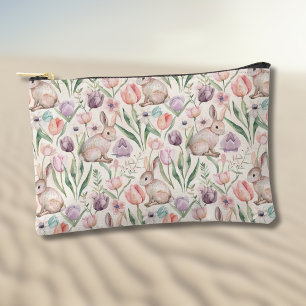Bolsito Accesorio Pequeño Lindo conejo gris con tulipanes coloridos