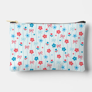Bolsito Accesorio Pequeño Lindo Estampado de Lazo Floral Azul y Rojo Patriót