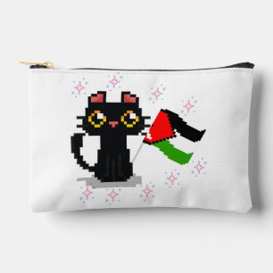 Bolsito Accesorio Pequeño lindo gato negro sostiene bandera palestina