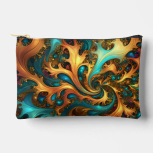 Bolsito Accesorio Pequeño Llamas de Color: Danza Fractal Teal, Oro, Naranja