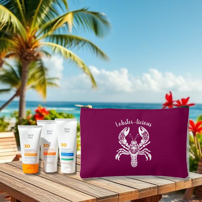 Bolsito Accesorio Pequeño Lobster-Fisherman Core-Hawaiian-Wine (Lobster-Fisherman Core-Hawaiian-Tropical-Beach-Summer small sunblock bag-wine)