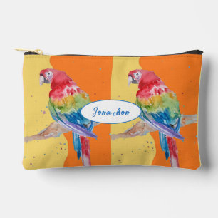 Bolsito Accesorio Pequeño Loro Macaw Rojo Nombre de Niño para Loros Acuarela