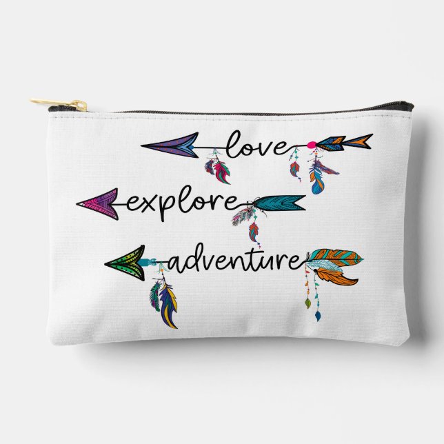 Bolsito Accesorio Pequeño Love Explore Adventure Arrow Tribal Boho Design (Anverso)