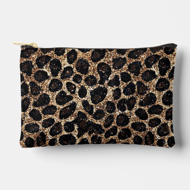 Bolsito Accesorio Pequeño Luxury Glitter Gold Brown Black Leopard Pattern (Anverso)