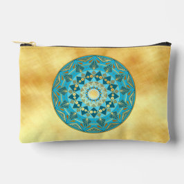 Bolsito Accesorio Pequeño Mandala azul dorado sobre fondo de oro suave