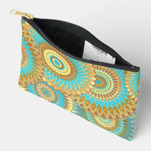 Bolsito Accesorio Pequeño Mandala superpuesto azul marrón dorado