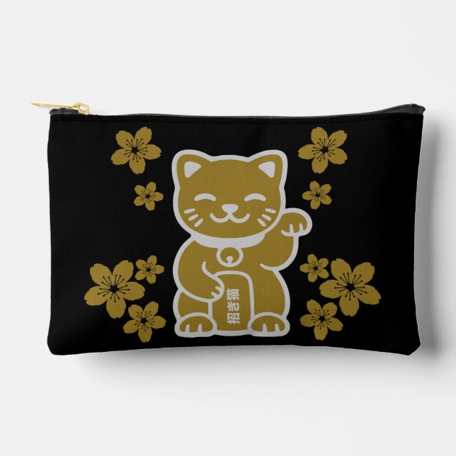 Bolsito Accesorio Pequeño Maneki-neko japonés de oro (Anverso)
