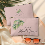 Bolsito Accesorio Pequeño Mano de honor de la hoja de palma tropical cualqui<br><div class="desc">Regalo de fiesta nupcial que personalizar para tu dama de honor - o para cualquiera en tu fiesta de boda. La dama de honor está escrita a mano en forma de caligrafía rápida y puede cambiar fácilmente este papel introduciendo la herramienta de diseño. El diseño presenta una acuarela tropical de...</div>