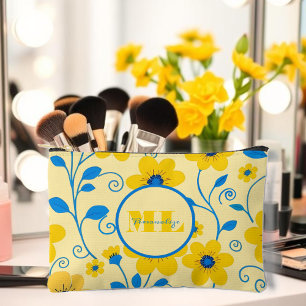 Bolsito Accesorio Pequeño Mantequilla monograma amarillo y azul floral