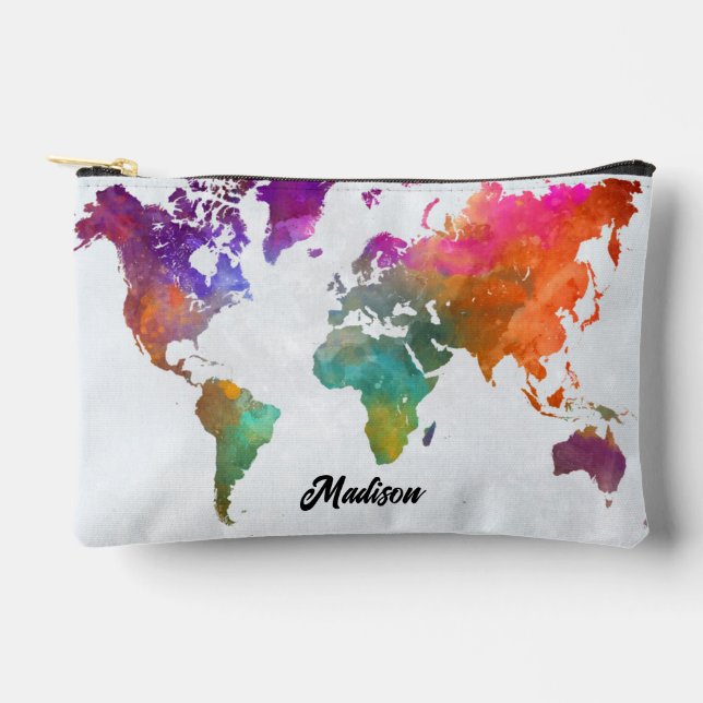 Bolsito Accesorio Pequeño Mapa Mundial En Acuarela (Anverso)