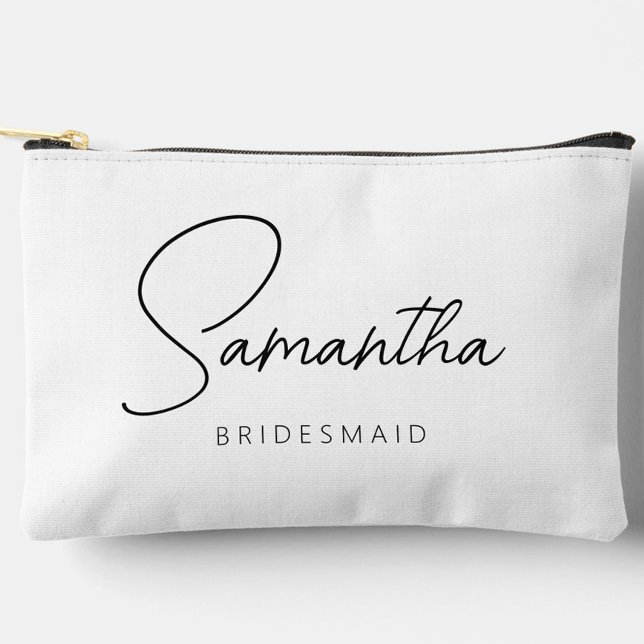 Bolsito Accesorio Pequeño Maquillaje simple y moderno personalizado de la da (Personalized Bridesmaid Proposal Makeup Bag, Bridal Party Gifts, Bachelorette Favors)