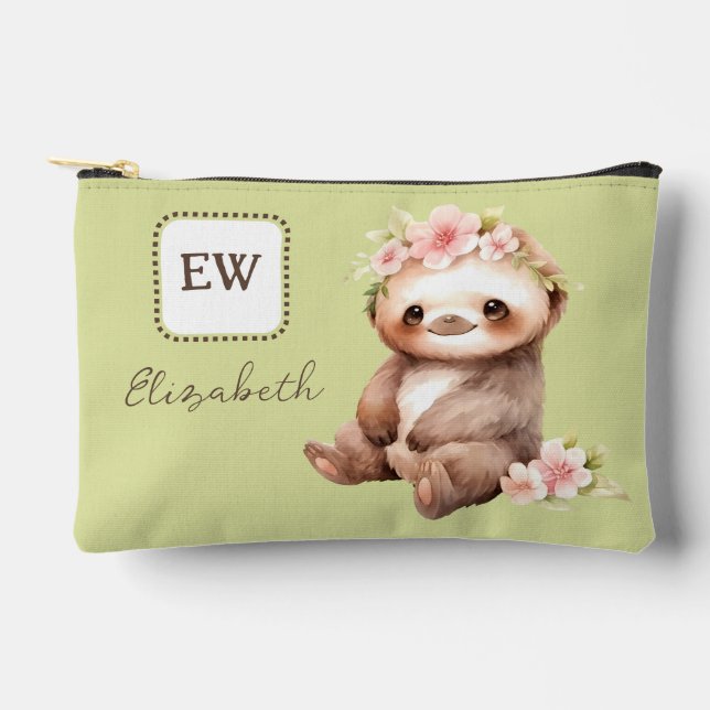 Bolsito Accesorio Pequeño Margen suave añadir iniciales nombre verde (Anverso)