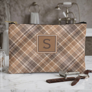 Bolsito Accesorio Pequeño Marrón beige neutro patrón de cuadros escoceses de