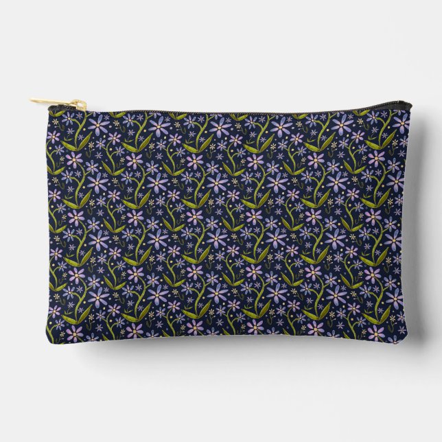 Bolsito Accesorio Pequeño Midnight | Dancing Watercolor Daisies (Anverso)