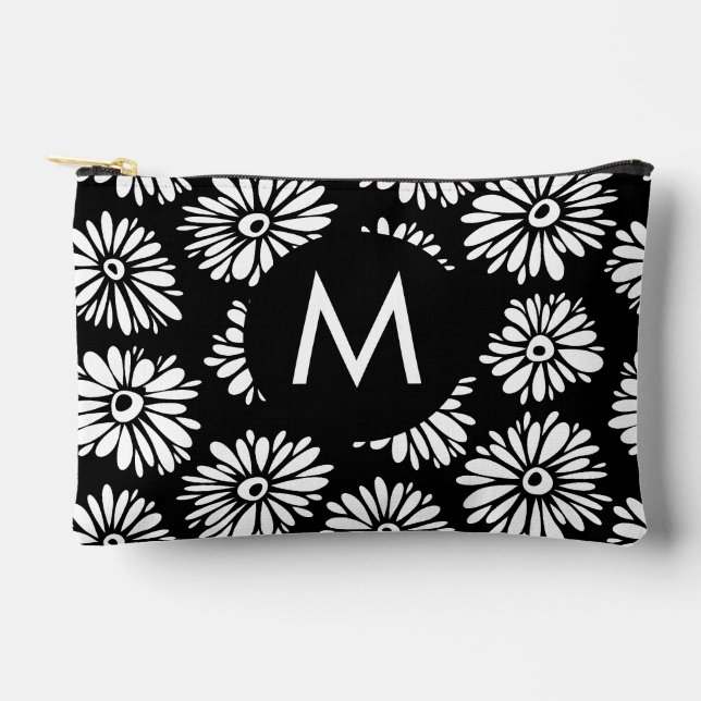 Bolsito Accesorio Pequeño Minimalist Groovy Black and White Daisy Monogram (Anverso)