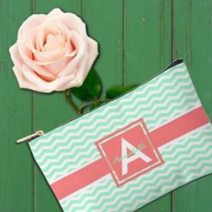 Bolsito Accesorio Pequeño Mint Coral Chevron