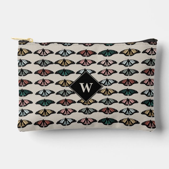 Bolsito Accesorio Pequeño Modernas mariposas neutras Monograma patrón jardín (Anverso)