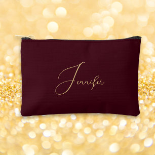 Bolsito Accesorio Pequeño Moderno Monograma Burgundy Gold Maquillaje Golf Co