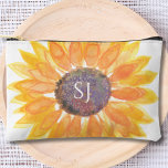 Bolsito Accesorio Pequeño Monogram Floral<br><div class="desc">This unique monogrammed accessory pouch is decorated with a yellow watercolor sunflower and stylish typography.
Easily customizable. Perfect for travel,  vacation,  and gifting.
Original Watercolor © Michele Davies.</div>