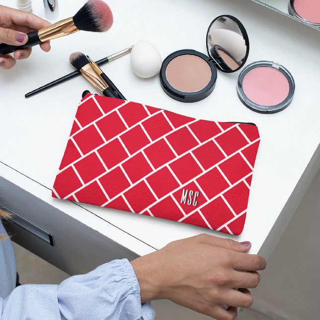Bolsito Accesorio Pequeño Monogram, Red & White Stylish Trellis Pattern (Subido por el creador)