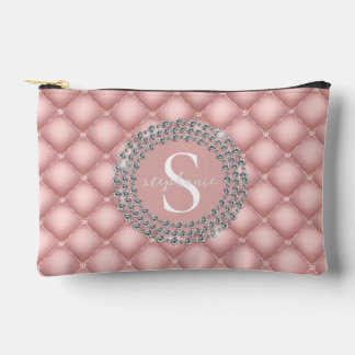 Bolsito Accesorio Pequeño Monogram Sparkly Diamonds Tufted Custom Blush Pink