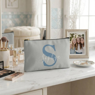 Bolsito Accesorio Pequeño Monograma Azul Simple Personalizado