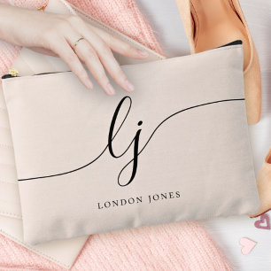 Bolsito Accesorio Pequeño Monograma caligrafía Minimalista moderna Rubor ros