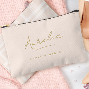 Bolsito Accesorio Pequeño Monograma con guión dorado rosado personalizado